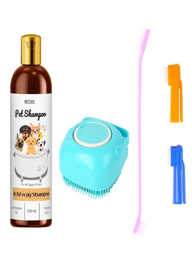 REGIIS Pet Shampoo for All Types of Pets, Lemongrass Oil and Vitamin E Formula, 200ml Dog Grooming Kit with Massage Brush(Pack of 3) - Image 1